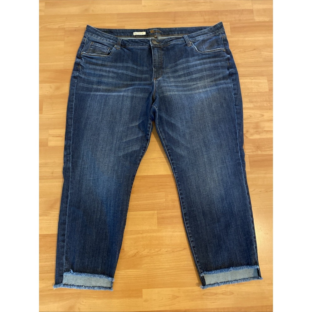 Kut From The Kloth Reese Ankle Straight Leg Size 22W Blue Jean Frayed Step Hem
